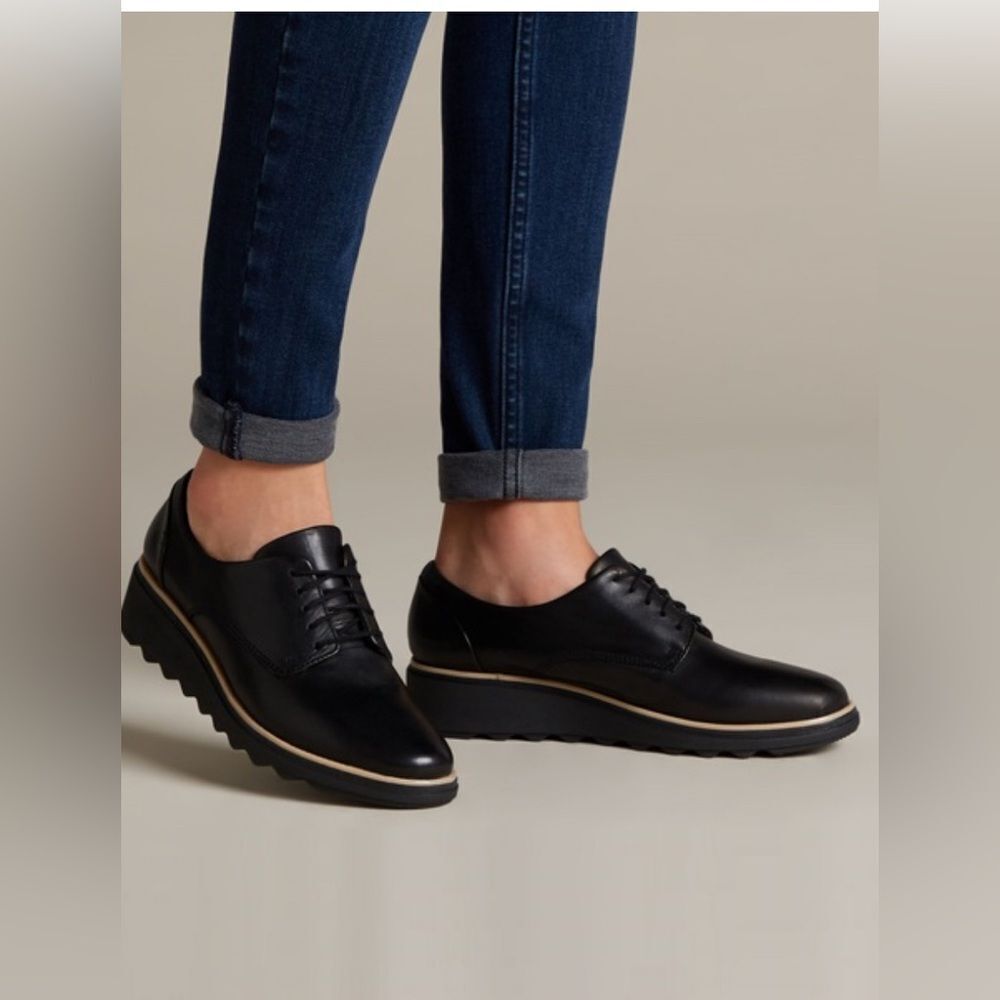 Clarks Womens Sharon Noel Black Oxfords Size 8 W EUC
